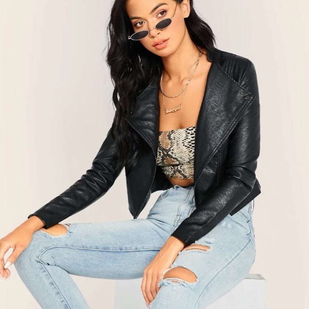 SHEIN faux leather biker jacket